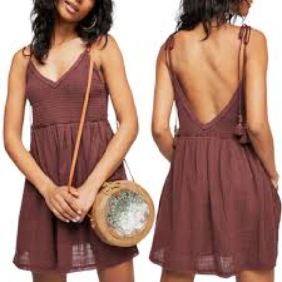 NWOT Free People Sundrenched Mini Dress in Faded Maroon - Size S - Picture 1 of 8